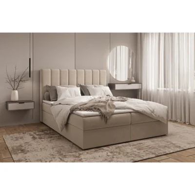 Möblo Boxspringbett BETT in Beige, Liegefläche 140x200 cm – mit Bettkasten